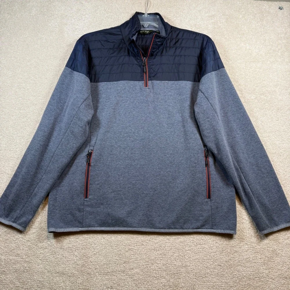 Orvis Pullover Mens Large Blue Quilted Yoke Quarter‎ Zip Elbow Patches
